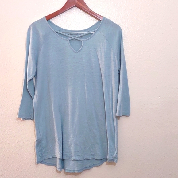 PRE OWNED EDDIE BAUER COLOR BABY BLUE 3/4 SLEEVE SIZE L - Picture 1 of 8